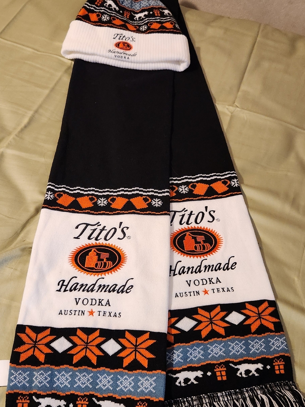 Titos Handmade Vodka from Austin knit scarf with hat set